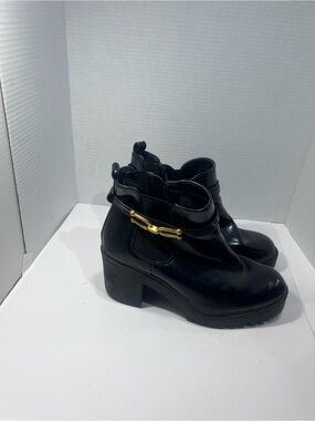 torrid Black Chunky Heel Chelsea Boot with Gold Chain Accent
